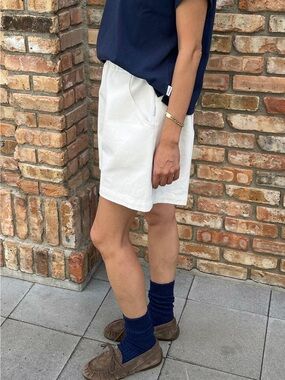 Casual Women's White Drawstring Bermuda Shorts
